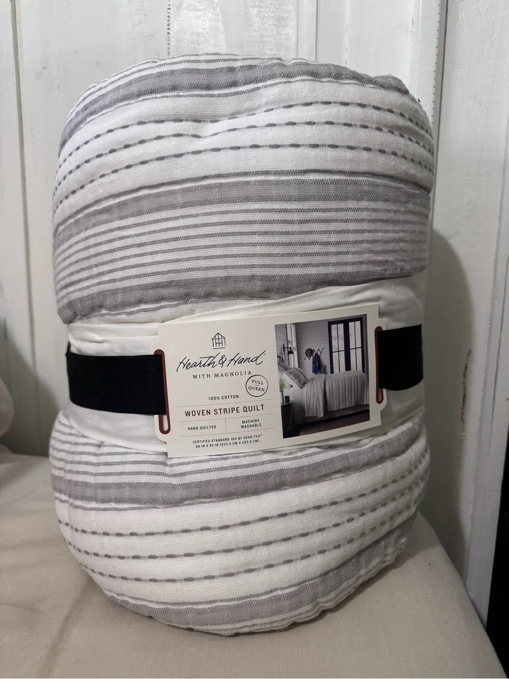 Hearth & Hand Woven Stripe Quilt in White and Gray